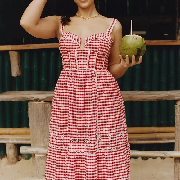 Anthropologie Sleeveless Sweetheart Gingham Midi Dress - Picture 2 of 11